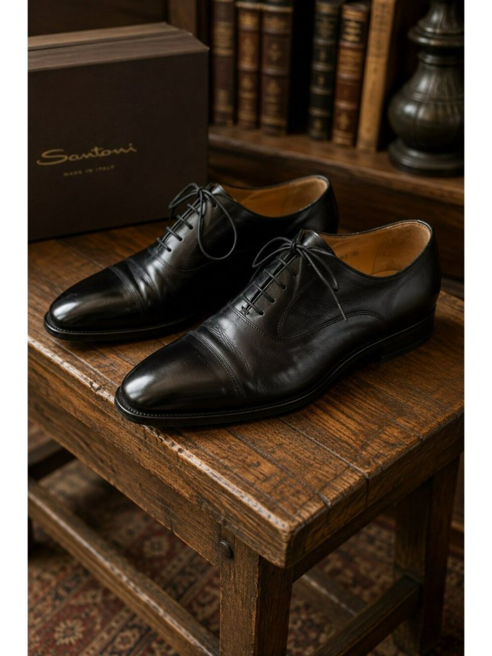 Santoni Darian Mens 9.5 D Cap Toe Oxford Leather Dress Shoe Black Style #751511